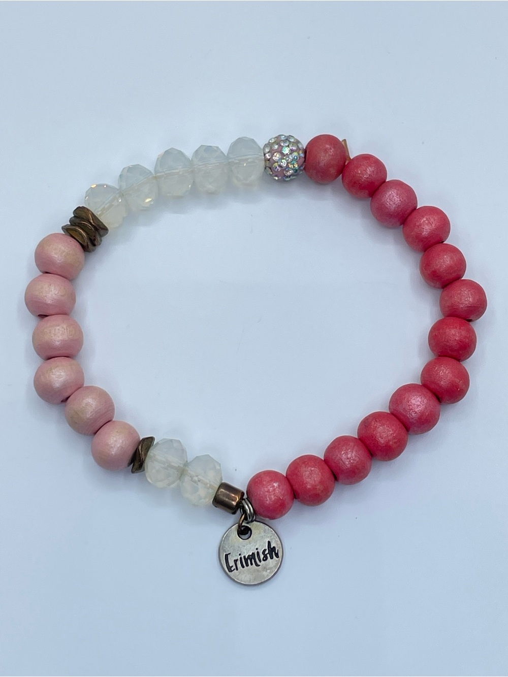 Erimish Pink Wood Acrylic Beaded Stretch Bracelet Boho Stackable Statement